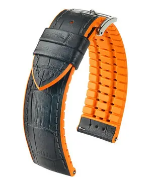 Řemínek Hirsch Andy černý, Verze: oranžová, Šířka řemínku: 18 mm, Šířka u spony: 16 mm 