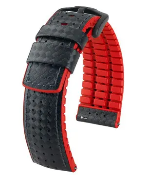 Řemínek Hirsch Ayrton černý, Verze: červená, Šířka řemínku: 24 mm, Šířka u spony: 22 mm 