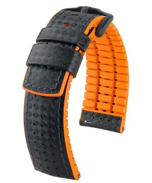 Řemínek Hirsch Ayrton černý, Verze: oranžová, Šířka řemínku: 22 mm, Šířka u spony: 20 mm 