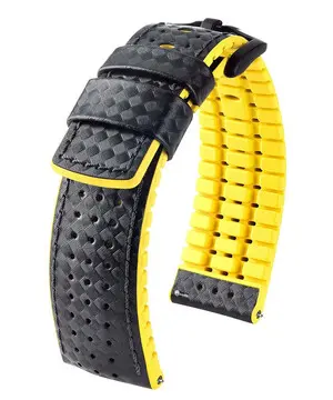 Řemínek Hirsch Ayrton černý, Verze: žlutá, Šířka řemínku: 22 mm, Šířka u spony: 20 mm 