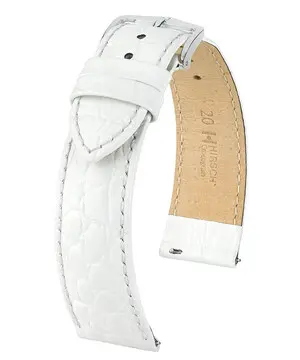 Řemínek Hirsch Crocograin bílý, Verze: bílá, Šířka řemínku: 12 mm, Šířka u spony: 10 mm, Délka řemínku: M - 110/70 