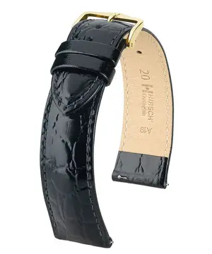 Řemínek Hirsch Crocograin černý, Verze: černá, Šířka řemínku: 13 mm, Šířka u spony: 12 mm, Délka řemínku: M - 110/70 