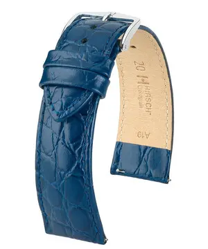 Řemínek Hirsch Crocograin modrý, Verze: modrá, Šířka řemínku: 12 mm, Šířka u spony: 10 mm, Délka řemínku: M - 110/70 