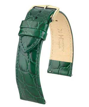 Řemínek Hirsch Crocograin zelený, Verze: zelená, Šířka řemínku: 16 mm, Šířka u spony: 14 mm, Délka řemínku: M - 110/70 