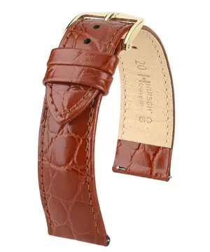 Řemínek Hirsch Crocograin zlatohnědý, Verze: hnědá2, Šířka řemínku: 16 mm, Šířka u spony: 14 mm, Délka řemínku: M - 110/70 