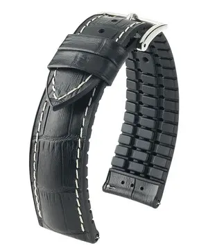 Řemínek Hirsch George černý, Verze: černá, Šířka řemínku: 20 mm, Šířka u spony: 18 mm 