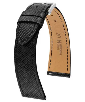 Řemínek Hirsch Giffone černý, Verze: černá, Šířka řemínku: 20 mm, Šířka u spony: 16 mm, Délka řemínku: L - 120/80 