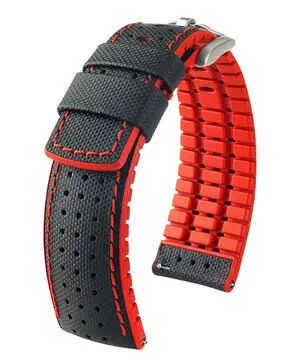 Řemínek Hirsch Robby černý, Verze: červená, Šířka řemínku: 21 mm, Šířka u spony: 20 mm 