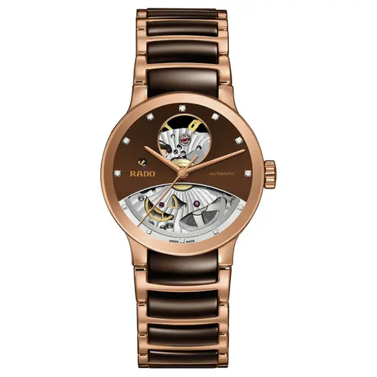 Dámské hodinky Rado Centrix Automatic Diamonds Open Heart R30248712, Verze: hnědá 