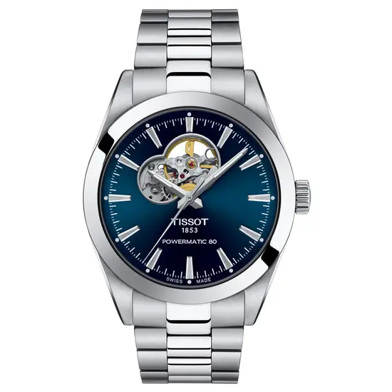 Pánské hodinky Tissot Gentleman Powermatic 80 Open Heart T127.407.11.041.01, Verze: modrá 