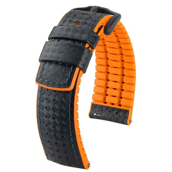 Řemínek Hirsch Ayrton černý 22 mm L - 120/80, Verze: oranžová, Šířka řemínku: 22 mm, Šířka u spony: 20 mm 