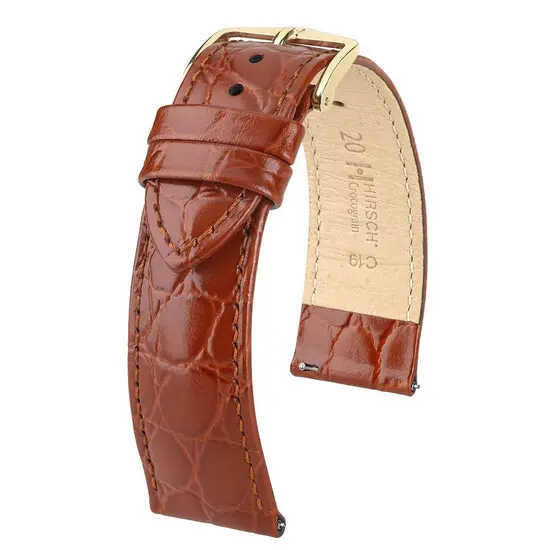 Řemínek Hirsch Crocograin zlatohnědý 12 mm M - 110/70, Verze: hnědá2, Šířka řemínku: 12 mm, Šířka u spony: 10 mm, Délka řemínku: M - 110/70 