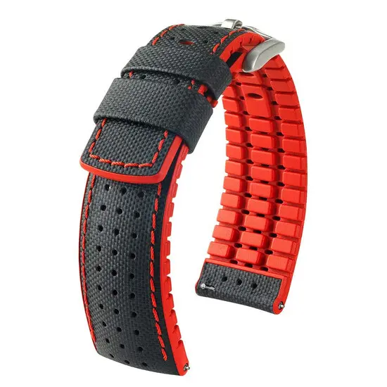 Řemínek Hirsch Robby černý 22 mm L - 120/80, Verze: červená, Šířka řemínku: 22 mm, Šířka u spony: 20 mm 