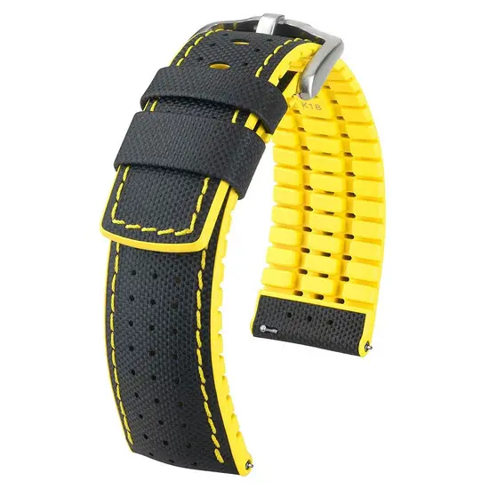Řemínek Hirsch Robby černý 22 mm L - 120/80, Verze: žlutá, Šířka řemínku: 22 mm, Šířka u spony: 20 mm 