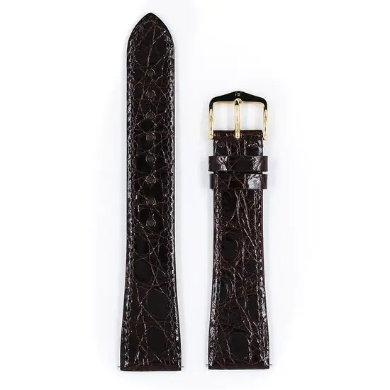 Řemínek Hirsch Genuine Croco hnědý 18 mm M - 110/70, Verze: hnědá, Šířka řemínku: 18 mm, Šířka u spony: 16 mm, Délka řemínku: M - 110/70 , 2 image