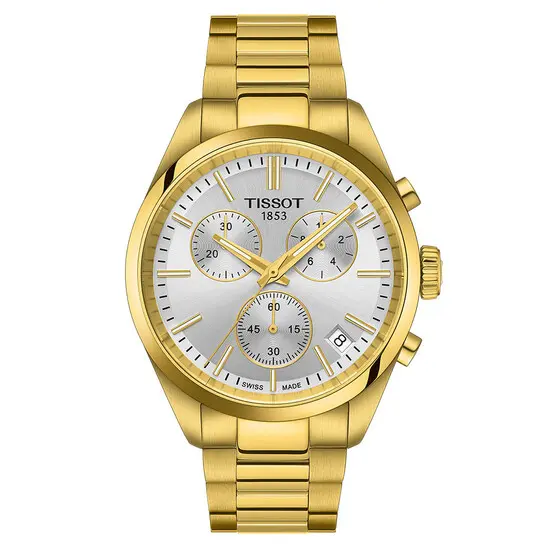 Pánské hodinky Tissot PR 100 Chronograph T150.417.33.031.00, Verze: žluté zlato 