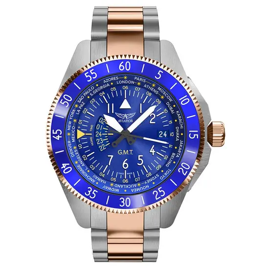 Pánské hodinky Aviator Airacobra GMT V.1.37.3.308.5, Verze: modrá2 