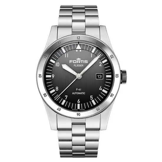 Pánské hodinky Fortis Flieger F-41 Black F4220017, Verze: stříbrná 