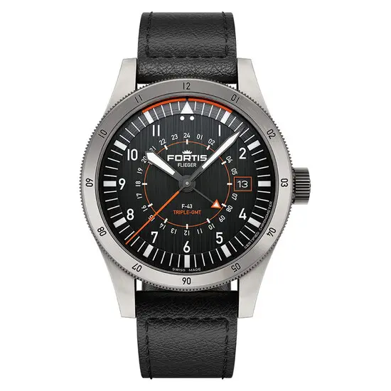 Pánské hodinky Fortis Flieger F-43 Triple-GMT Titanium F4260001, Verze: černá2 