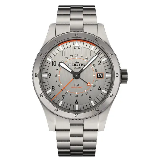 Pánské hodinky Fortis Flieger F-43 Triple-GMT Titanium F4260002, Verze: stříbrná 