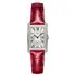 Prostokątny zegarek damski Longines z diamentami, czerwony pasek