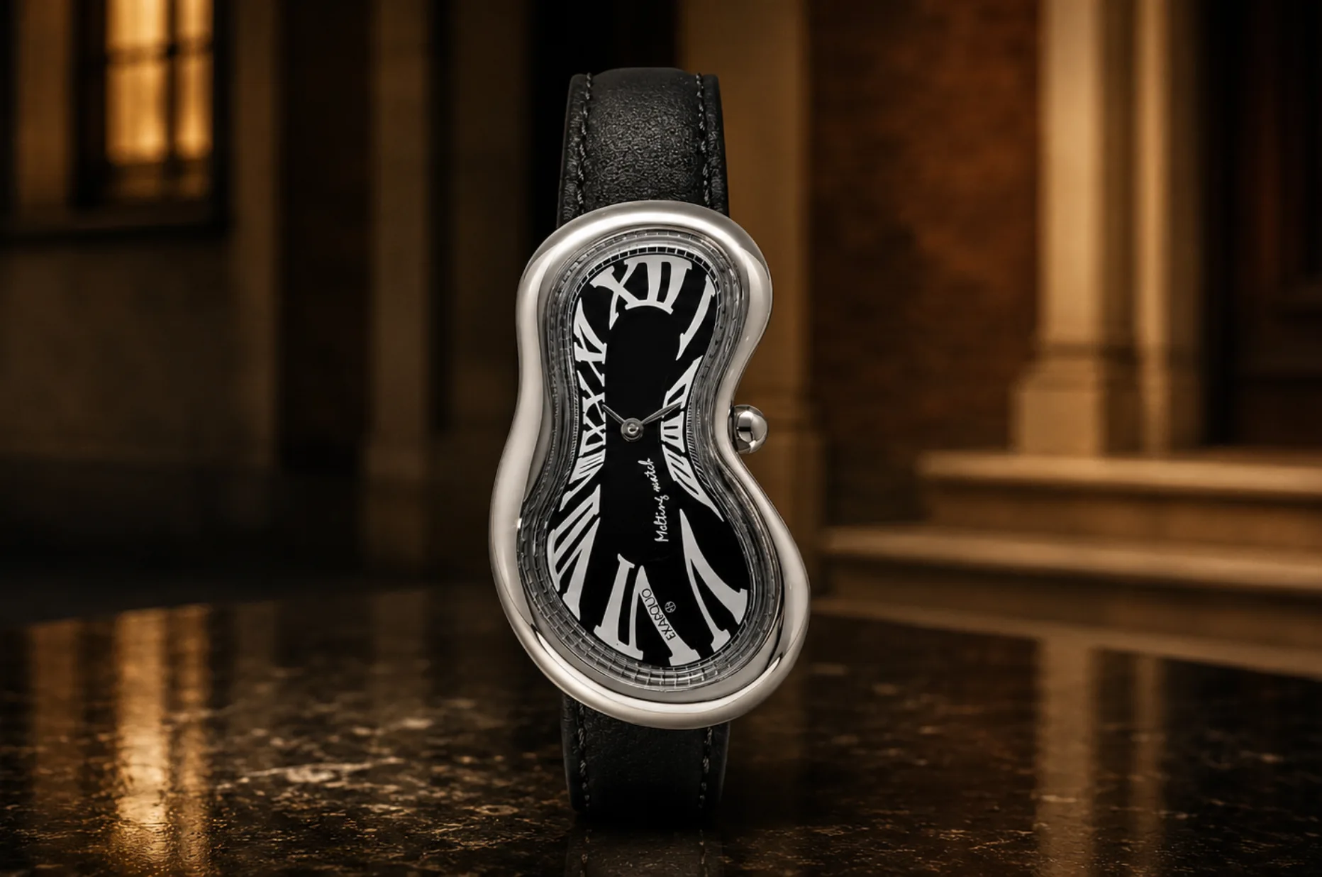 Exaequo Melting Watch Silver Black s tajícím pouzdrem jako inspirace na originální dárek pro tatínka