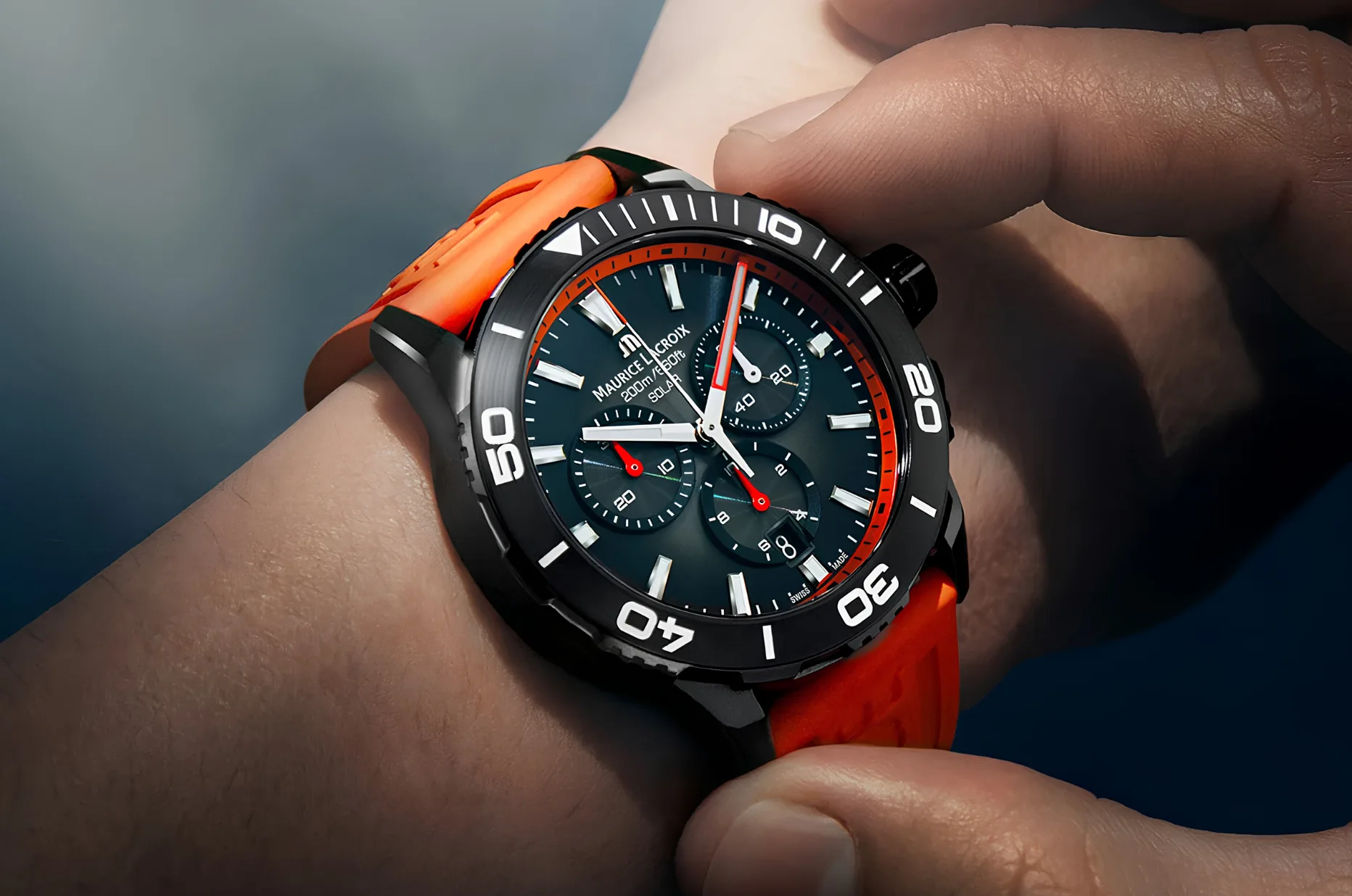Pánské hodinky Maurice Lacroix Pontos S Solar Chronograph na oranžovém řemínku