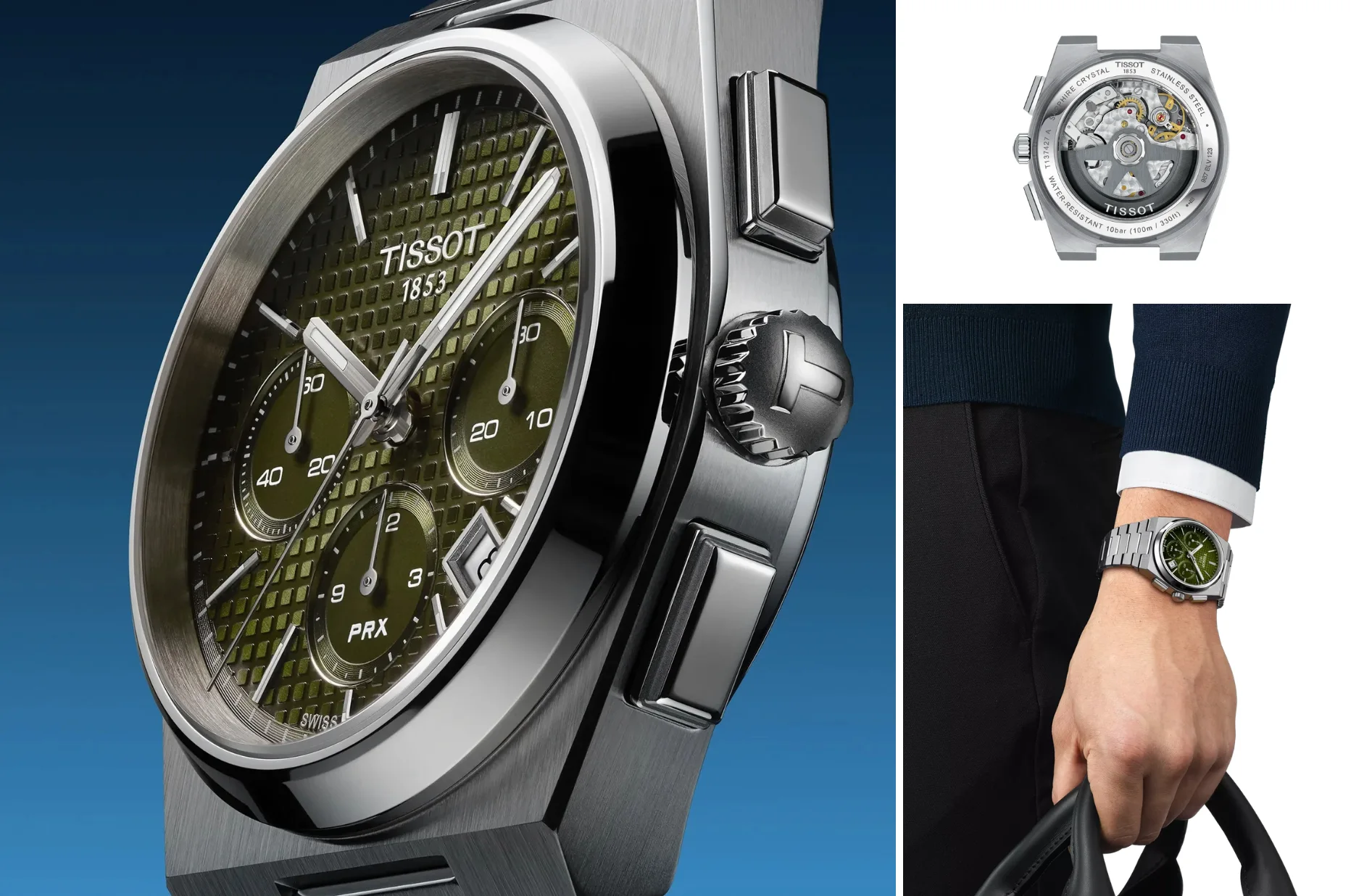 Tissot PRX Automatic Chronograph se zeleným číselníkem a viditelným automatickým strojkem