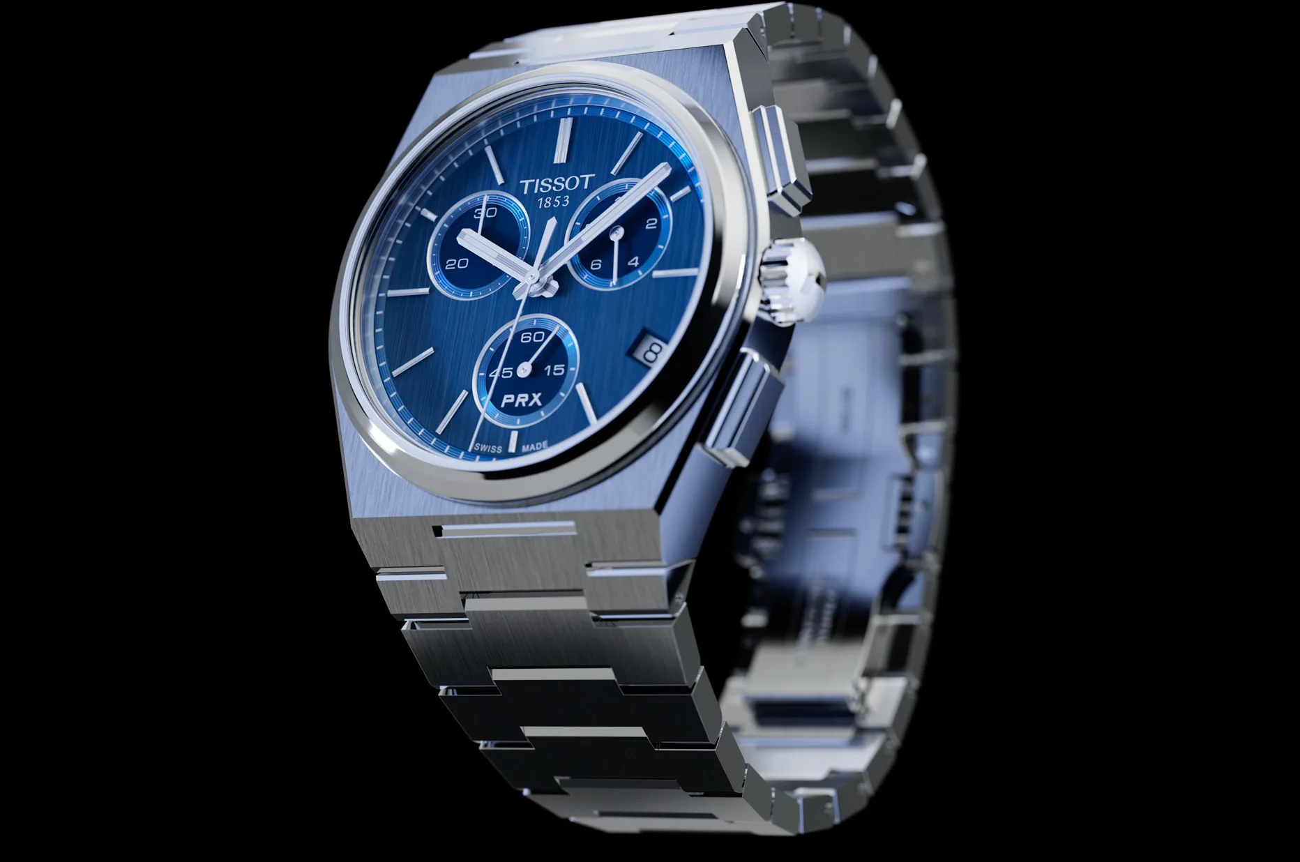 Tissot PRX Quartz Chronograph 41 mm s luminiscenčními ručičkami Super-LumiNova® a vertikálně kartáčovaným číselníkem