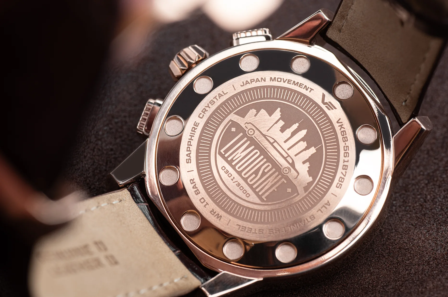 Vostok Europe Limousine 2.0 Chronograph s gravírovaným dýnkem v barvě růžového zlata
