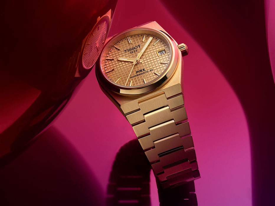 Zlaté náramkové hodinky Tissot PRX Powermatic 80 35 MM