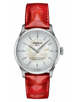 Dámské hodinky Tissot na červeném koženém řemínku