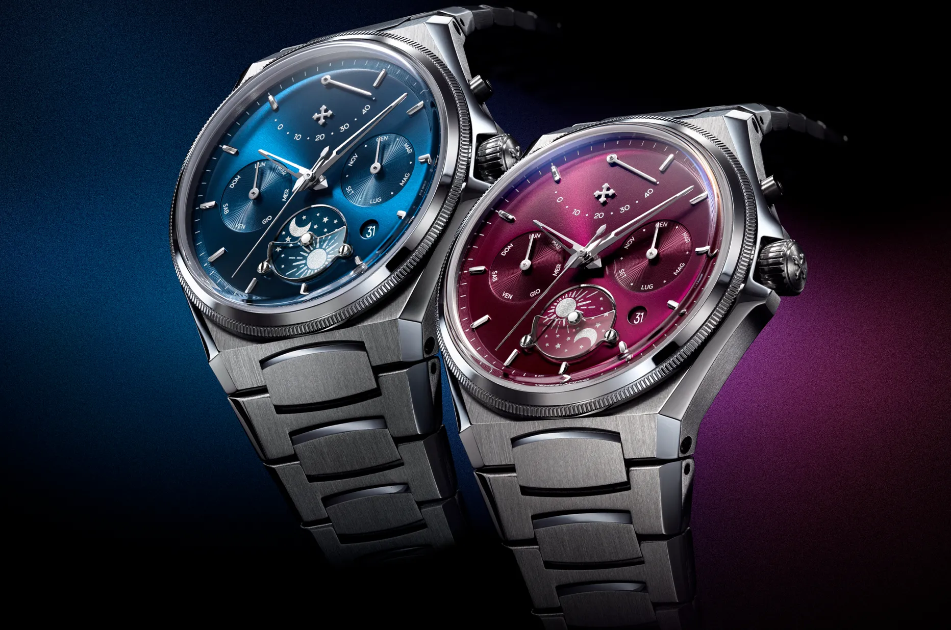 Venezianico Arsenale Calendario Blue a Borgogna, italské hodinky s úplným kalendářem