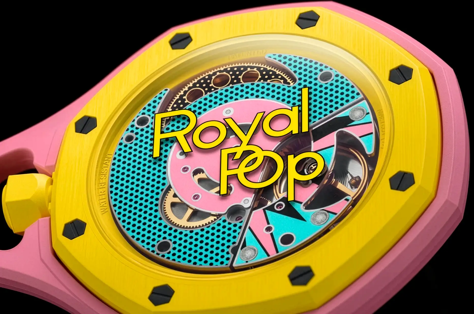 Audemars Piguet x Swatch Royal Pop – biokeramické modulární hodinky s viditelným manuálním strojkem SISTEM51 a pop-artovou dekorací můstků