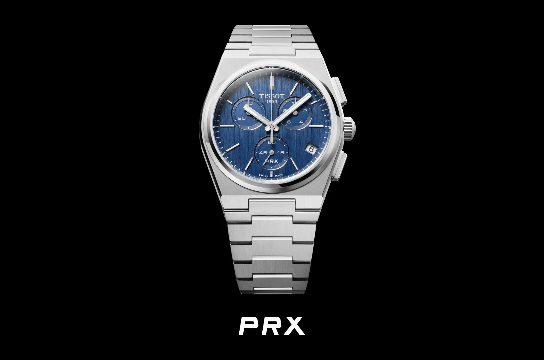 Švýcarský quartzový chronograf s modrým číselníkem Tissot PRX Quartz Chronograph