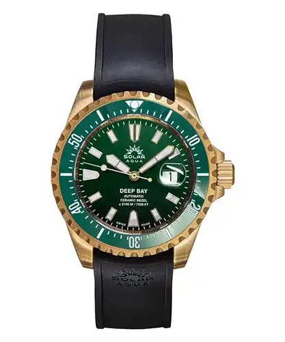 Bronzové hodinky se zeleným gradientovým číselníkem Solar Aqua Deep Bay Bronze