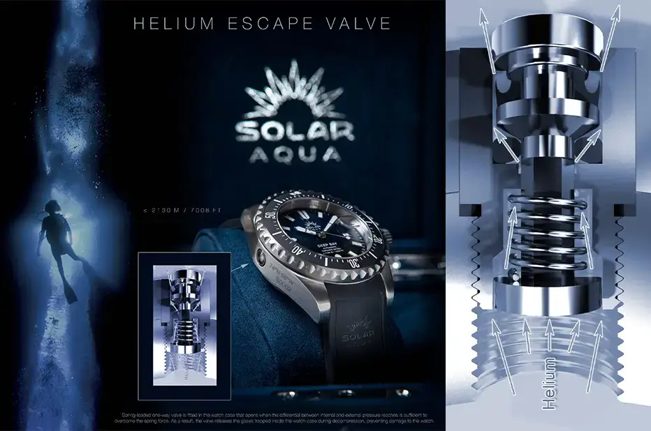 Hodinky s heliovým ventilem Solar Aqua