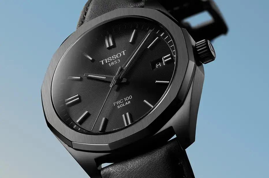 Černé pánské hodinky na řemínku Tissot PRC 100 Solar