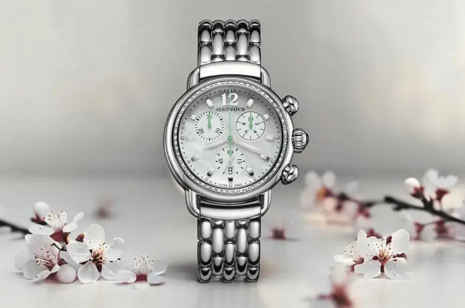 Stříbrné šperkové hodinky Aerowatch 1942 Chronolady Pastel Green A 81105 AA03 DIA M