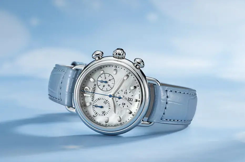 Dámské hodinky Aerowatch Chronolady 1942 Pastel Blue se světle modrým řemínkem