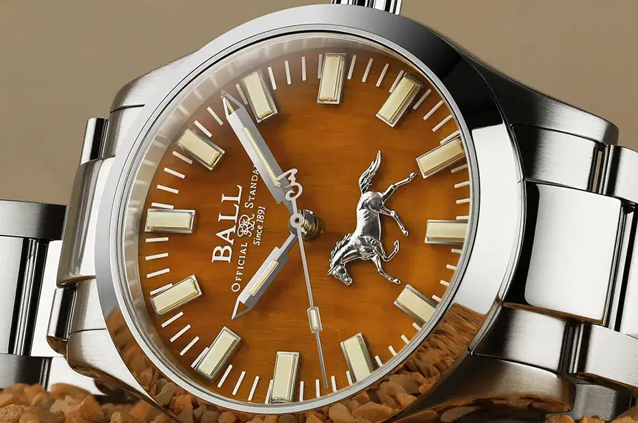 Ball NM9016C-S11-YTE ciferník z tygřího oka a plastika hřebce