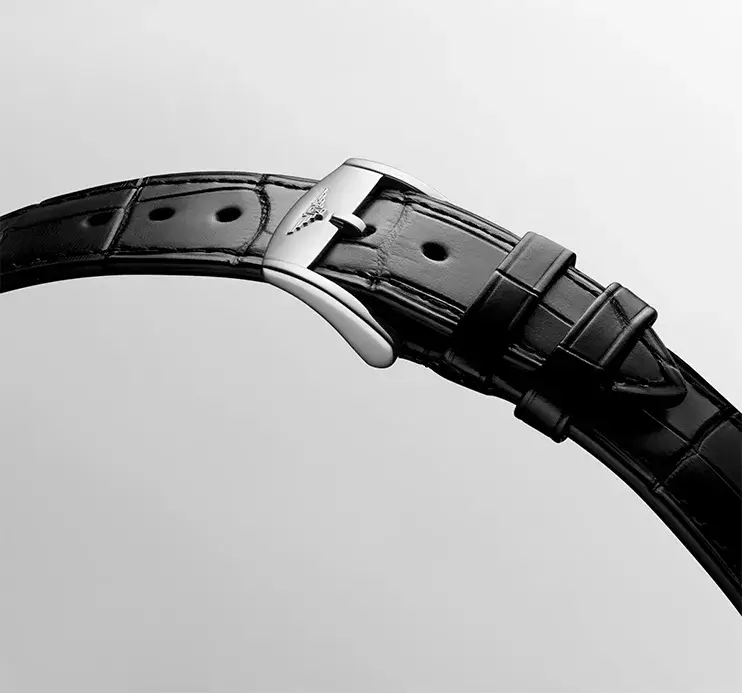 Černý řemínek z přírodní kůže Longines s ocelovou přezkou