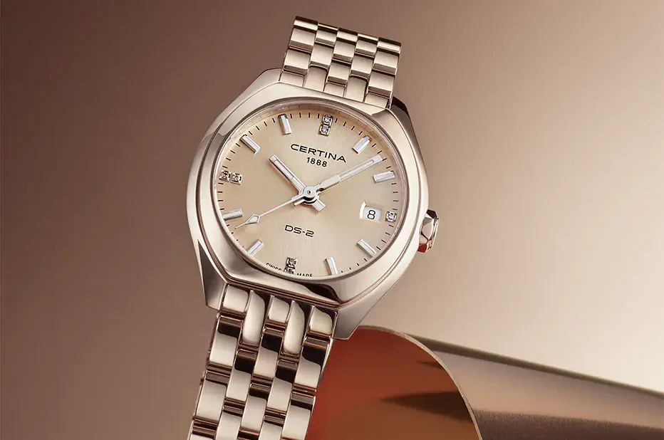Pozlacené dámské hodinky Certina DS 2 Lady s diamanty