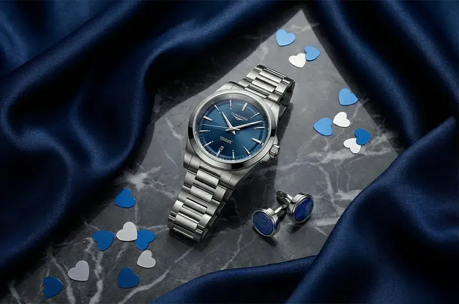 Longines Conquest švýcarské pánské hodinky s modrým ciferníkem na ocelovém tahu jako dárek