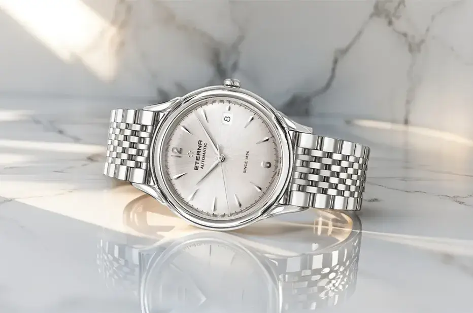 Švýcarské hodinky Eterna 1948 Gent Automatic na ocelovém náramku se stříbrným ciferníkem