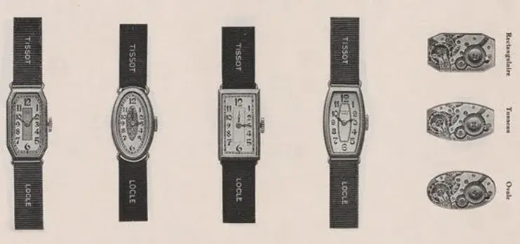 Archivní modely geometrických hodinek Tissot z 20. let 20. století s vlastními strojky – obdélníková a oválná pouzdra inspirovaná stylem Art Déco