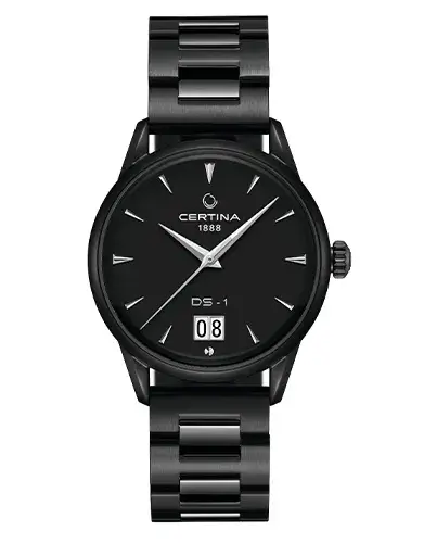 Hodinky Certina DS-1 Big Date – matně černá verze s PVD náramkem
