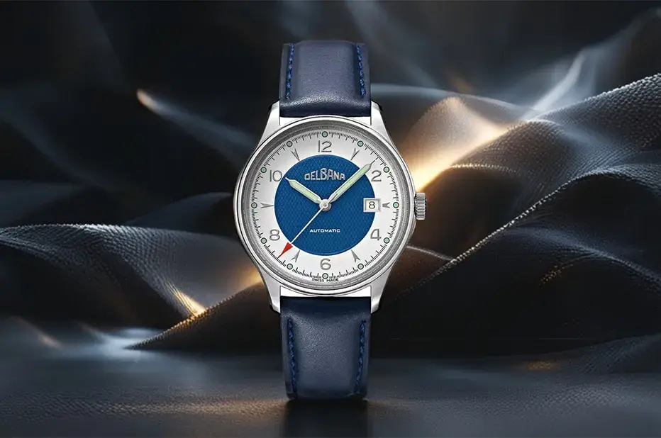 Švýcarské hodinky Delbana Rotonda 41603.722.6.049 v retro stylu s modrým ciferníkem