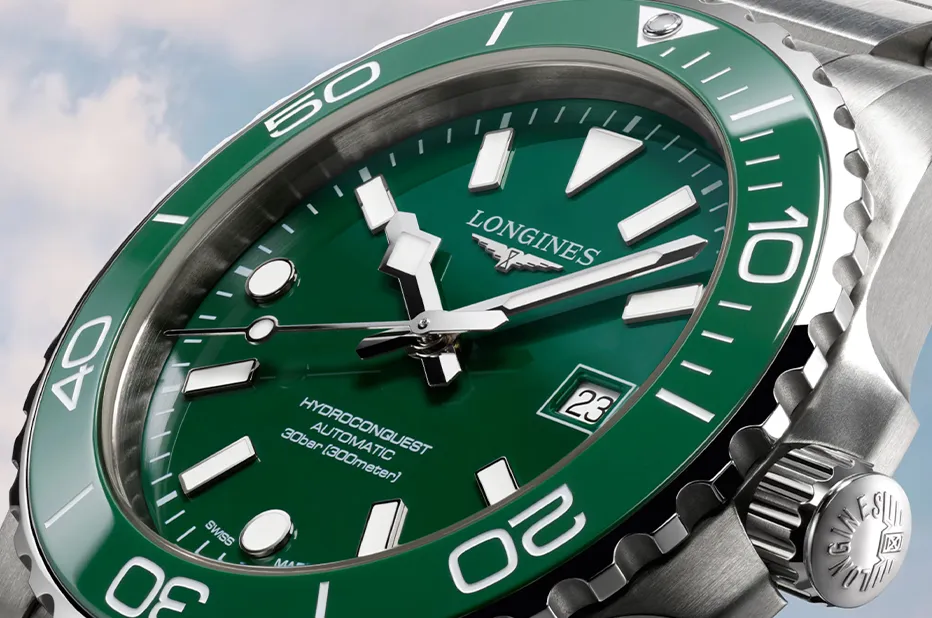 Pánské hodinky Longines HydroConquest 30 bar vodotěsné do 300 metrů se zeleným ciferníkem