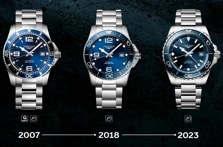 Vývoj kolekce Longines HydroConquest od roku 2007 do roku 2023